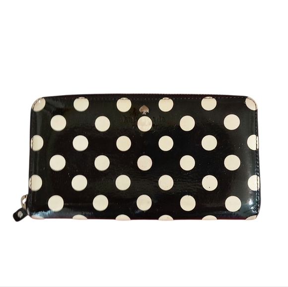 Kate Spade Carlisle Street Lacey Black  & Ivory Polka Dot Zip Around Wallet - Picture 1 of 11